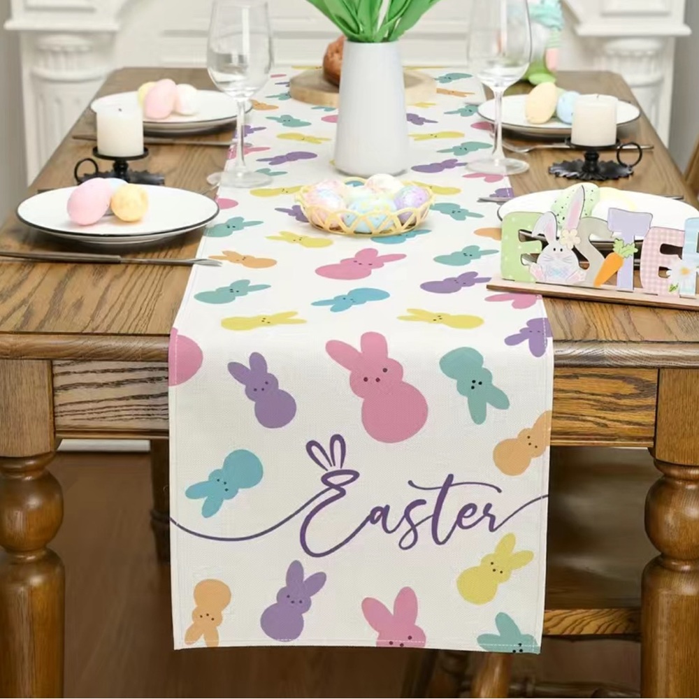 New Easter Table Runner, Easter Bunny Peep Spring Decorations Colorful 13x72 - Picture 2 of 4